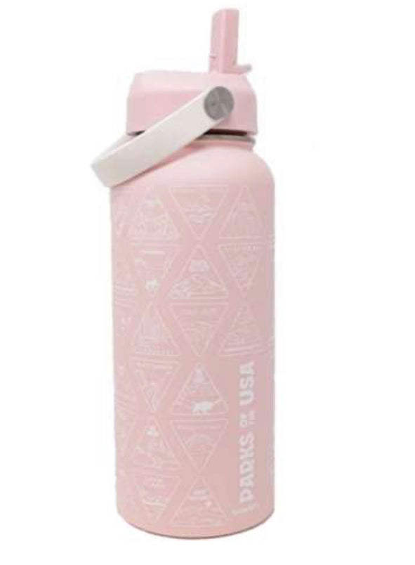 Wondery Parks of The USA Bucket List Water Bottle, White