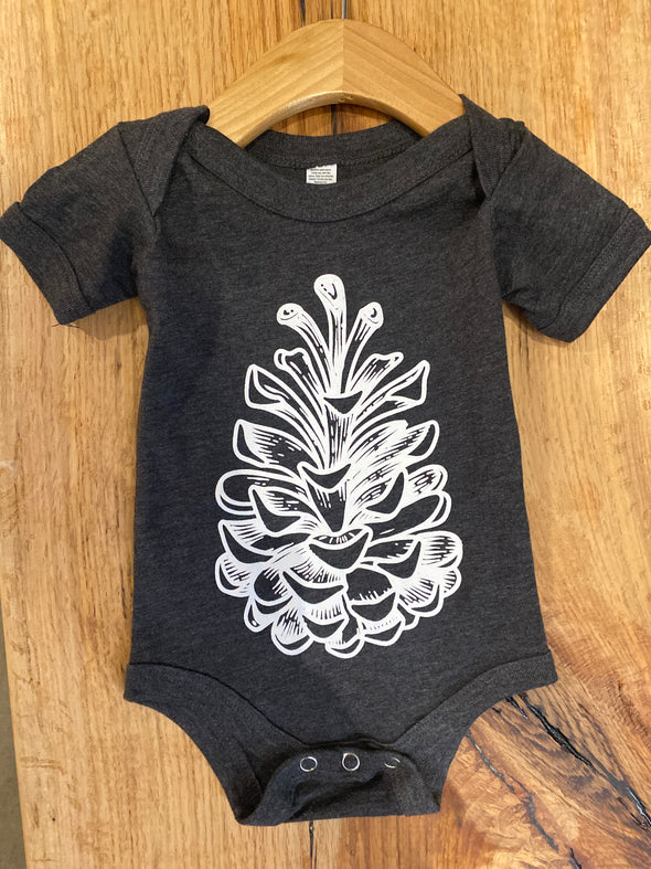 New! Pinecone Baby Onesie - Dark Grey