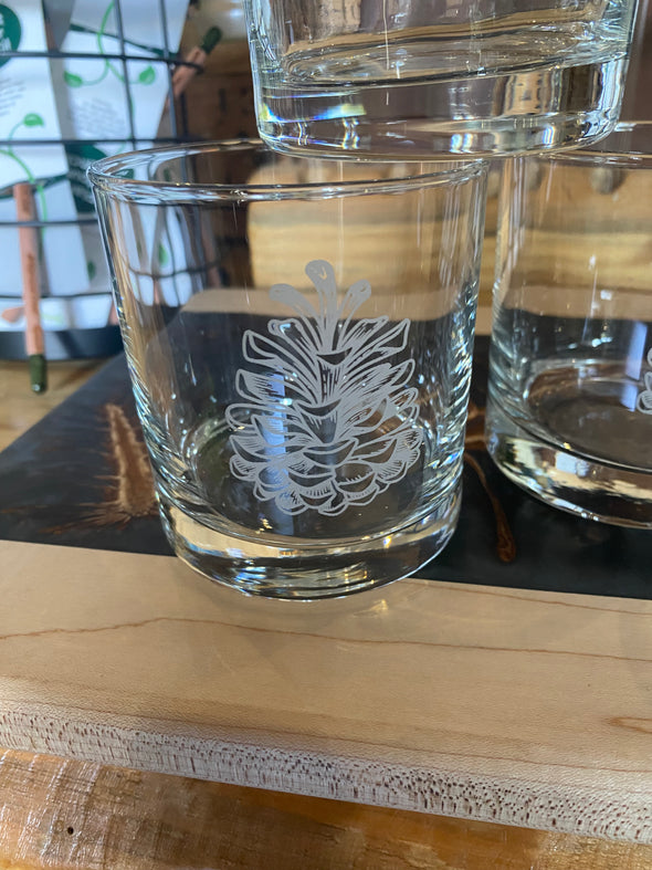Pinecone-etched Whiskey Glasses - Set of 4