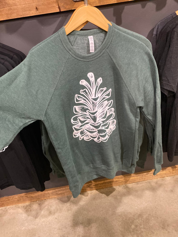 New! Pinecone Crewneck Fleece Sweatshirt - Heather Forest Green
