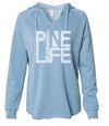 New! Pine Life Wave Wash V-Neck Hooded Pullover - Misty Blue