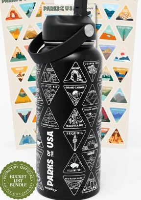 Wondery Parks of The USA Bucket List Water Bottle, White